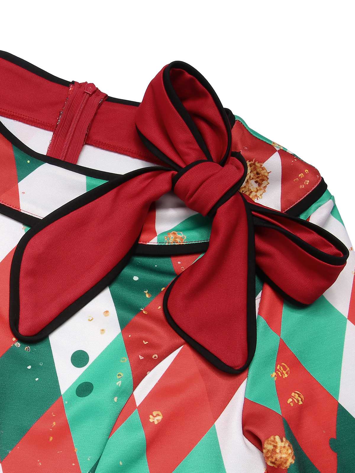 Red 1950s Christmas Plaids Bow Decor Dress - Image 5