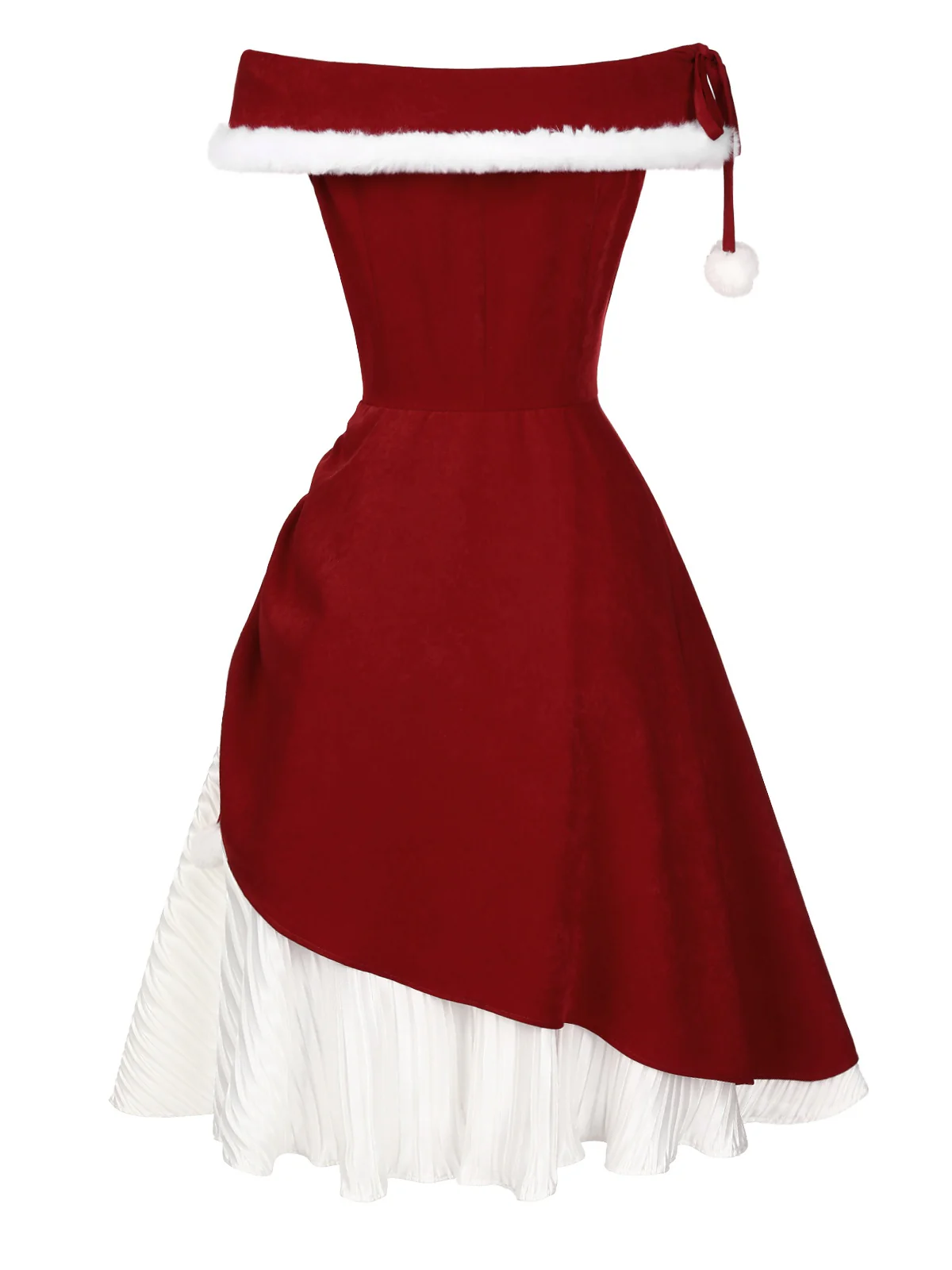 Red 1950s Christmas Plush Off-Shoulder Dress - Image 4