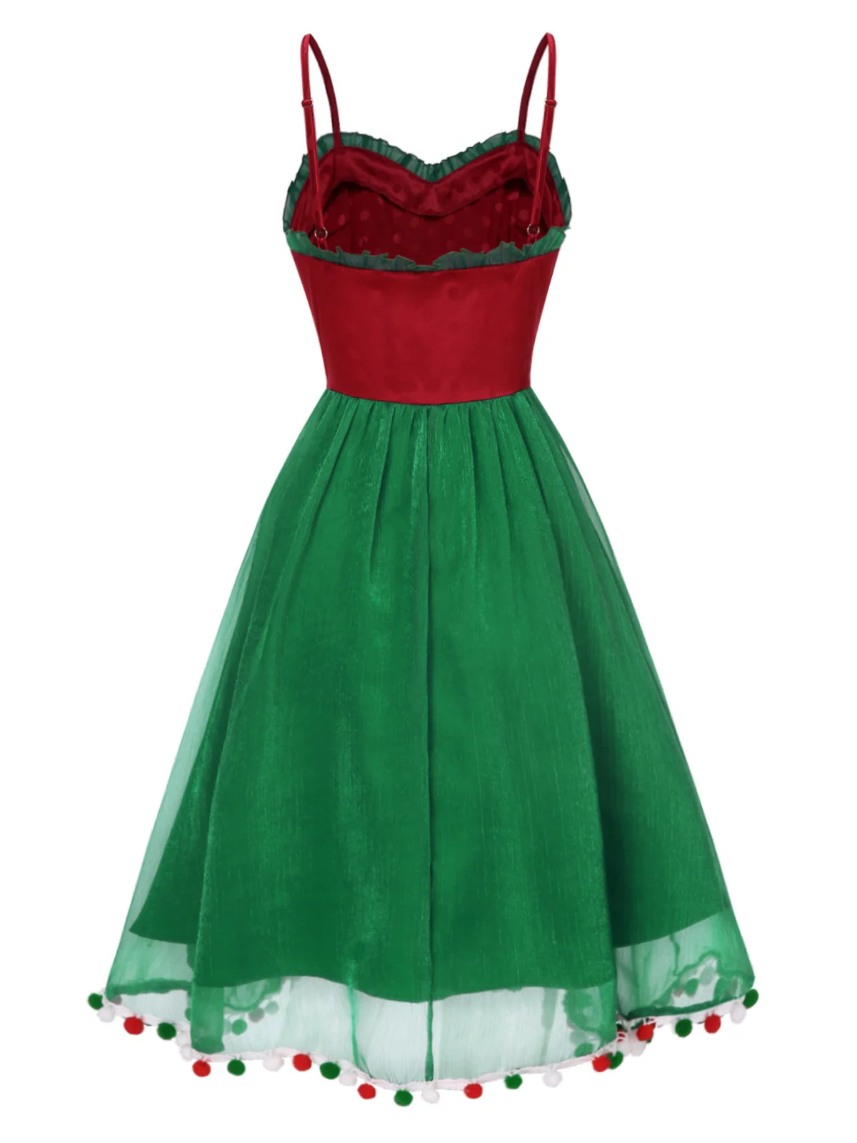 Red 1950s Christmas Polka Dot Mesh Dress - Image 4