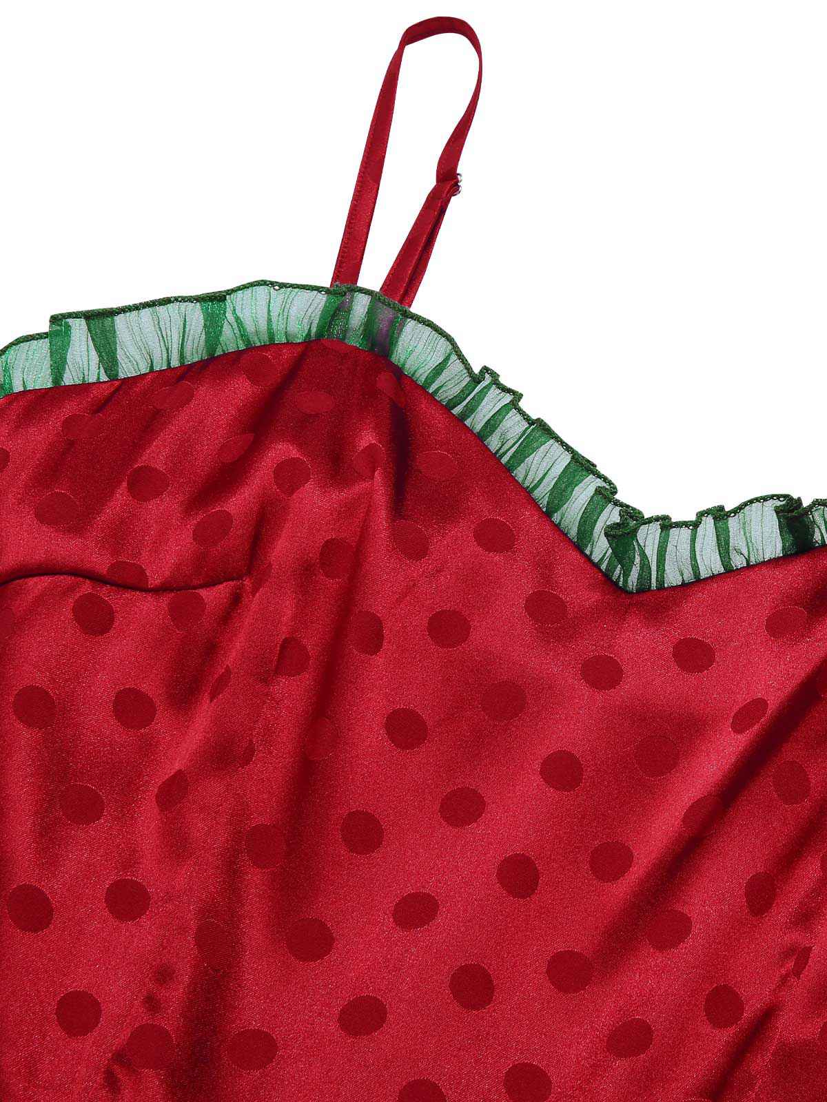 Red 1950s Christmas Polka Dot Mesh Dress - Image 5