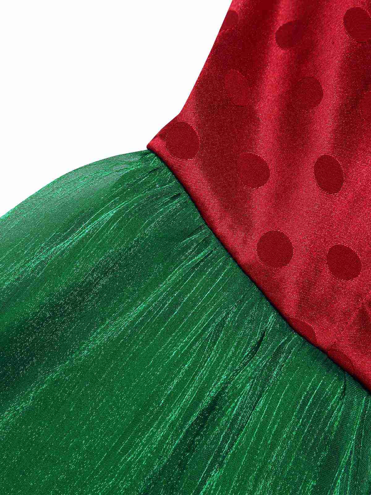 Red 1950s Christmas Polka Dot Mesh Dress - Image 6