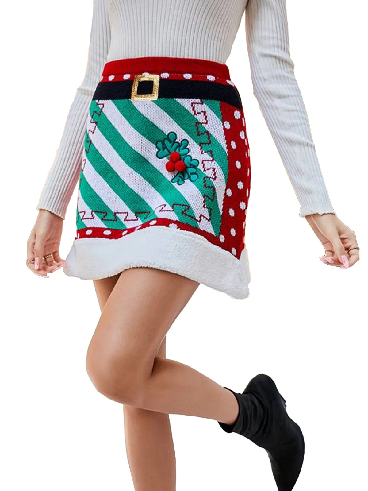 Red 1950s Christmas Polka Dots Knit Skirt - Image 10