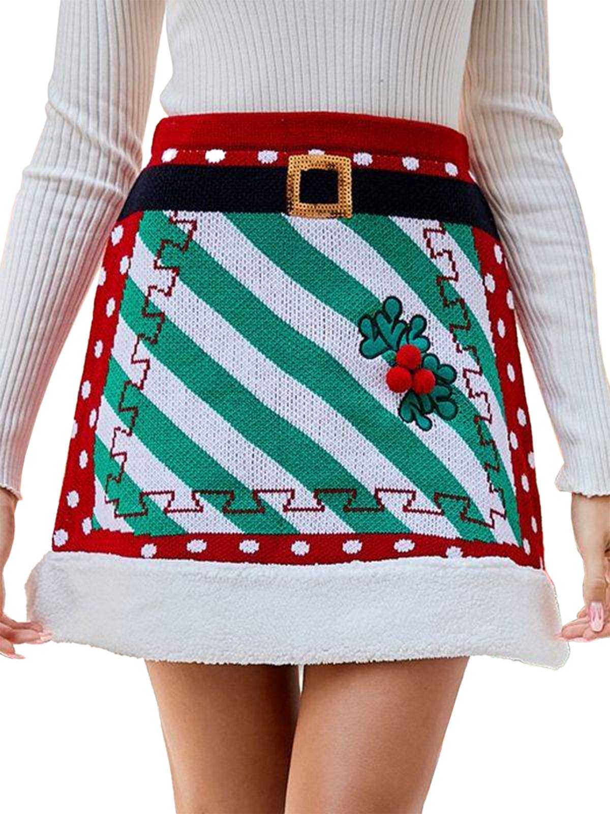 Red 1950s Christmas Polka Dots Knit Skirt - Image 2