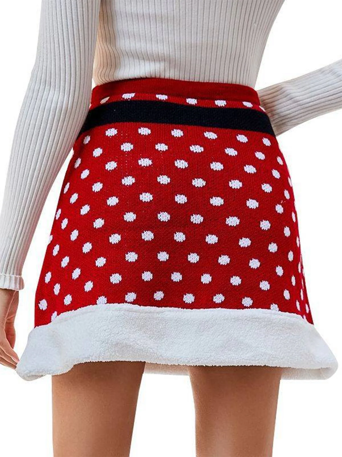 Red 1950s Christmas Polka Dots Knit Skirt - Image 4