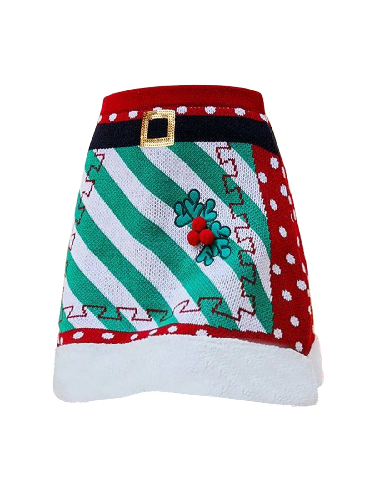 Red 1950s Christmas Polka Dots Knit Skirt - Image 5