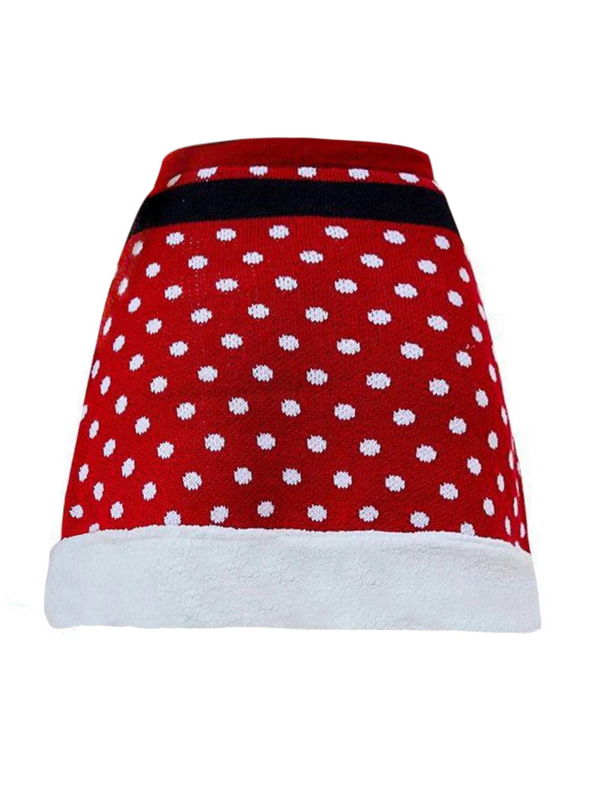 Red 1950s Christmas Polka Dots Knit Skirt - Image 6
