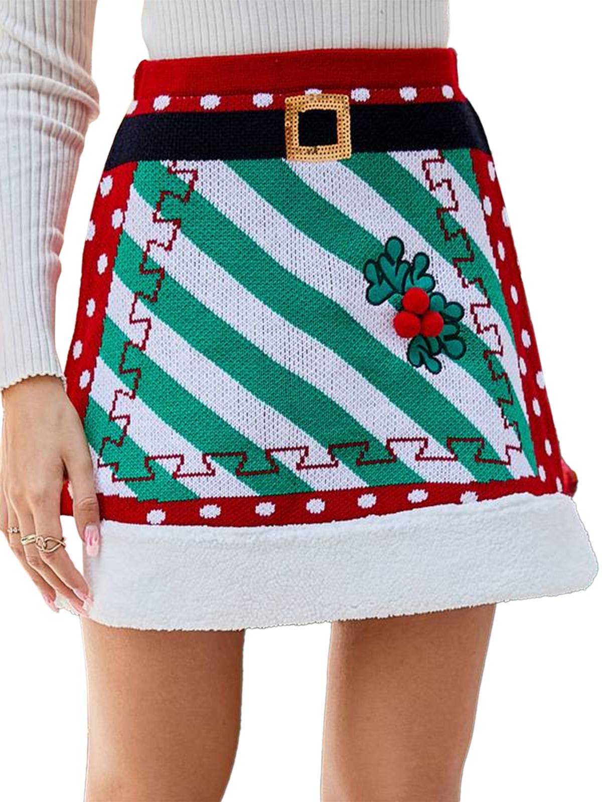 Red 1950s Christmas Polka Dots Knit Skirt - Image 7