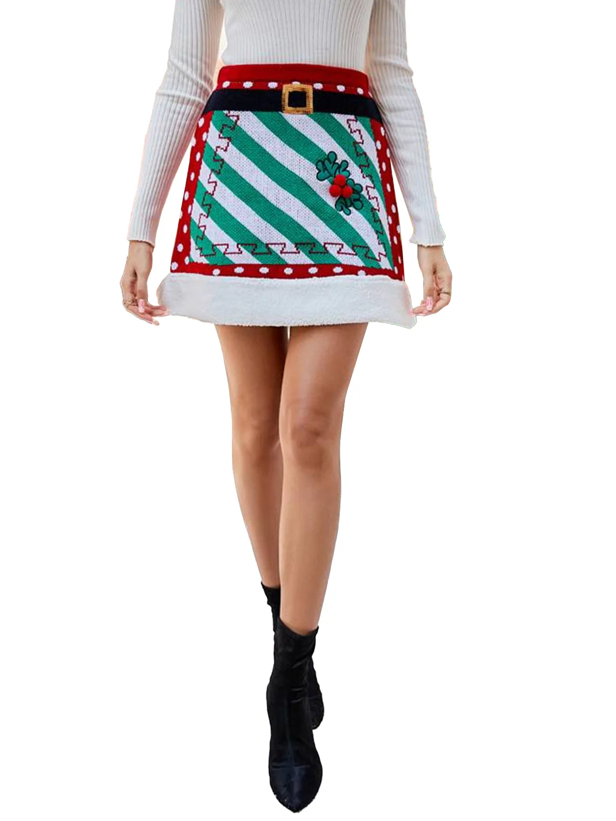 Red 1950s Christmas Polka Dots Knit Skirt - Image 8