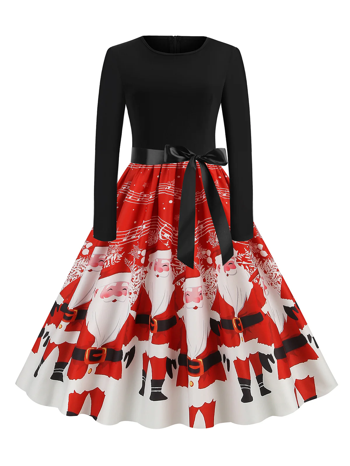 Green 1950s Christmas Print Belted Dress - Image 8