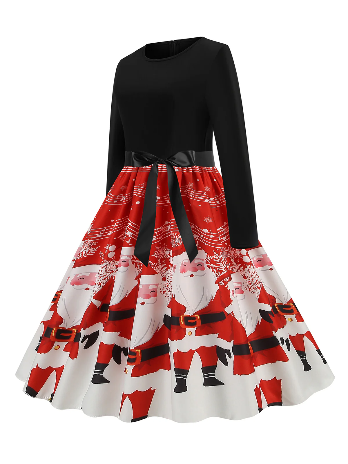 Green 1950s Christmas Print Belted Dress - Image 9