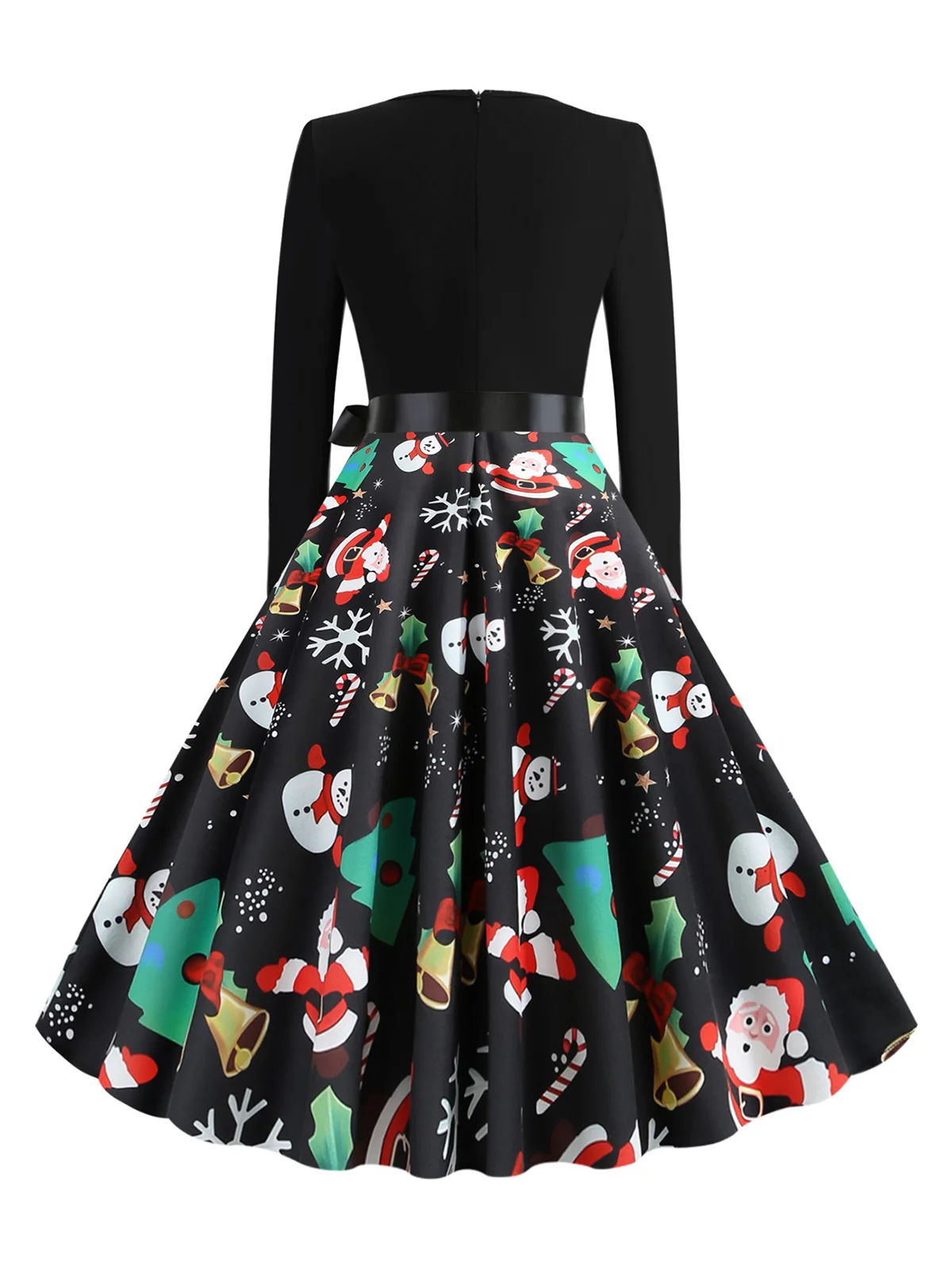 Green 1950s Christmas Print Belted Dress - Image 3