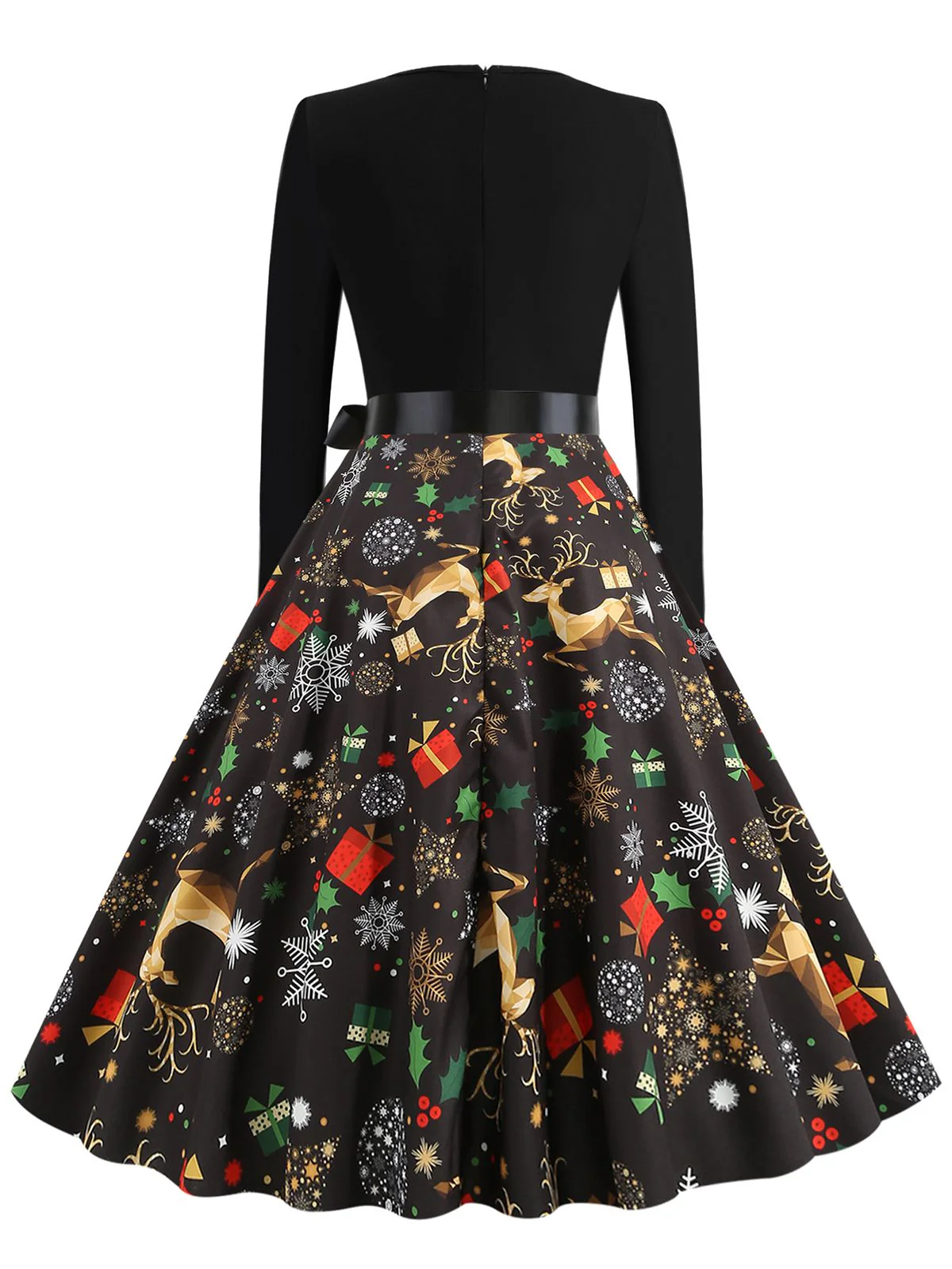 Green 1950s Christmas Print Belted Dress - Image 6