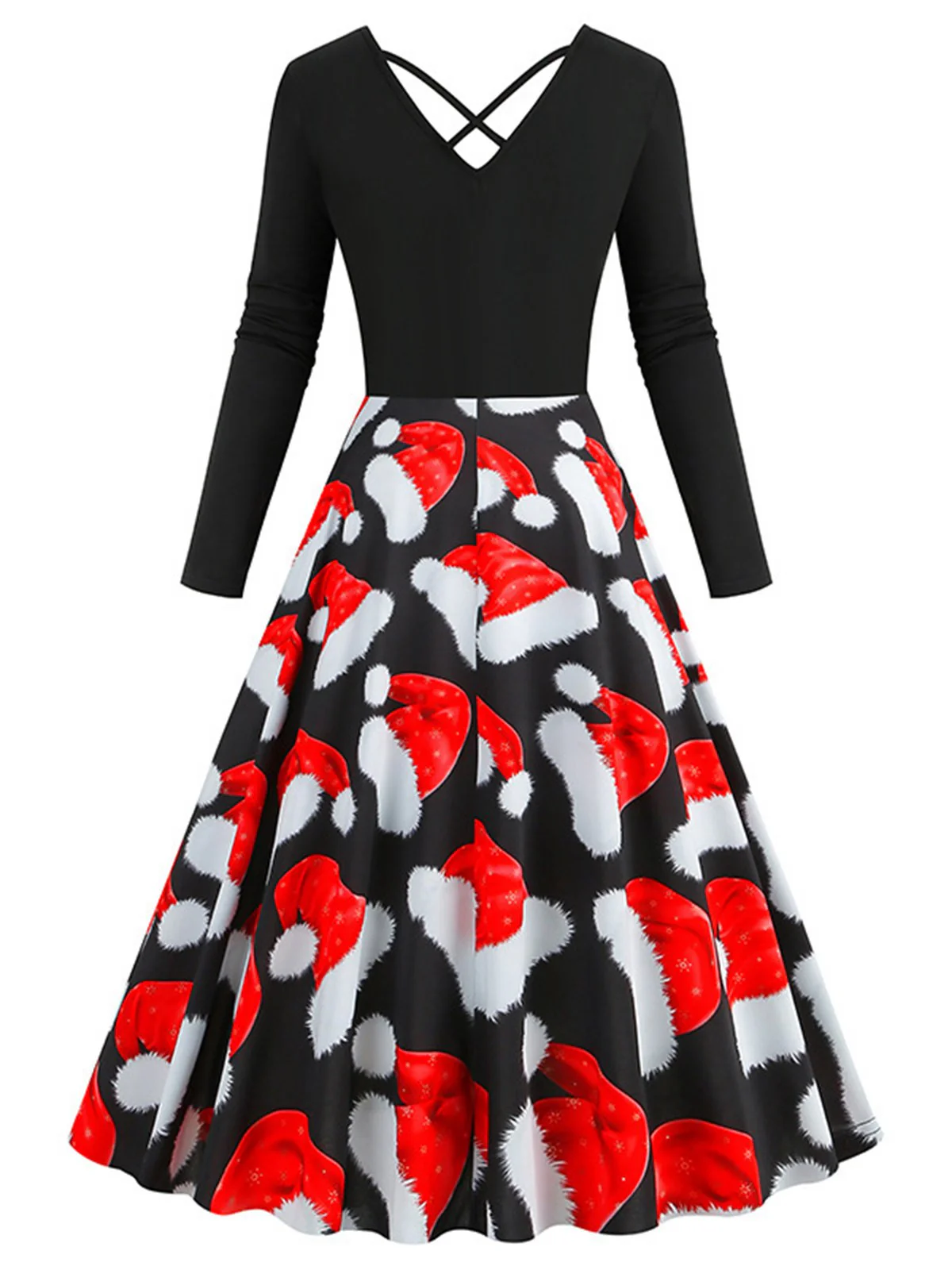 Red 1950s Christmas Santa Hat Patchwork Dress - Image 3