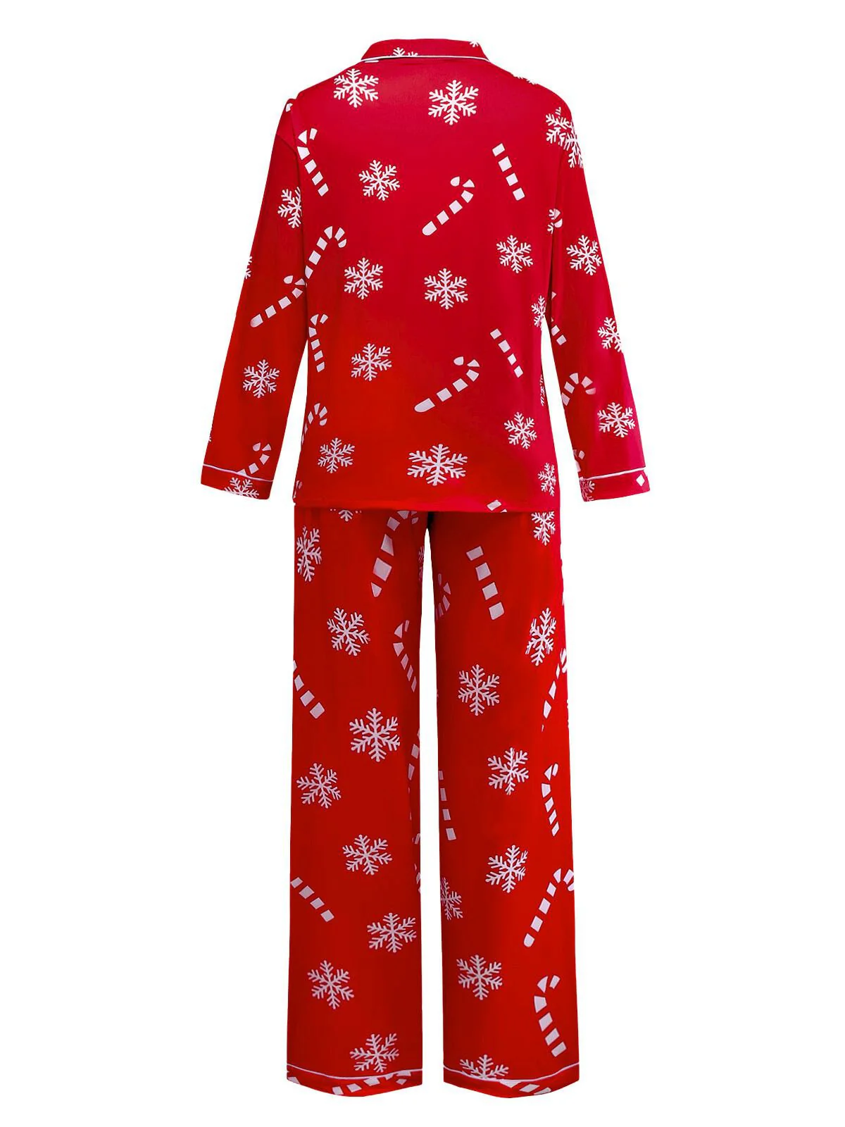 Red 1950s Christmas Snowflake Candy Cane Pajama Set - Image 2