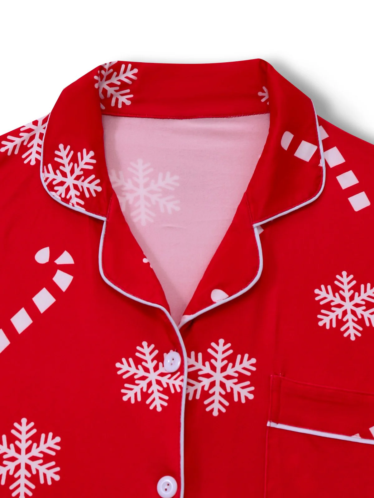 Red 1950s Christmas Snowflake Candy Cane Pajama Set - Image 3