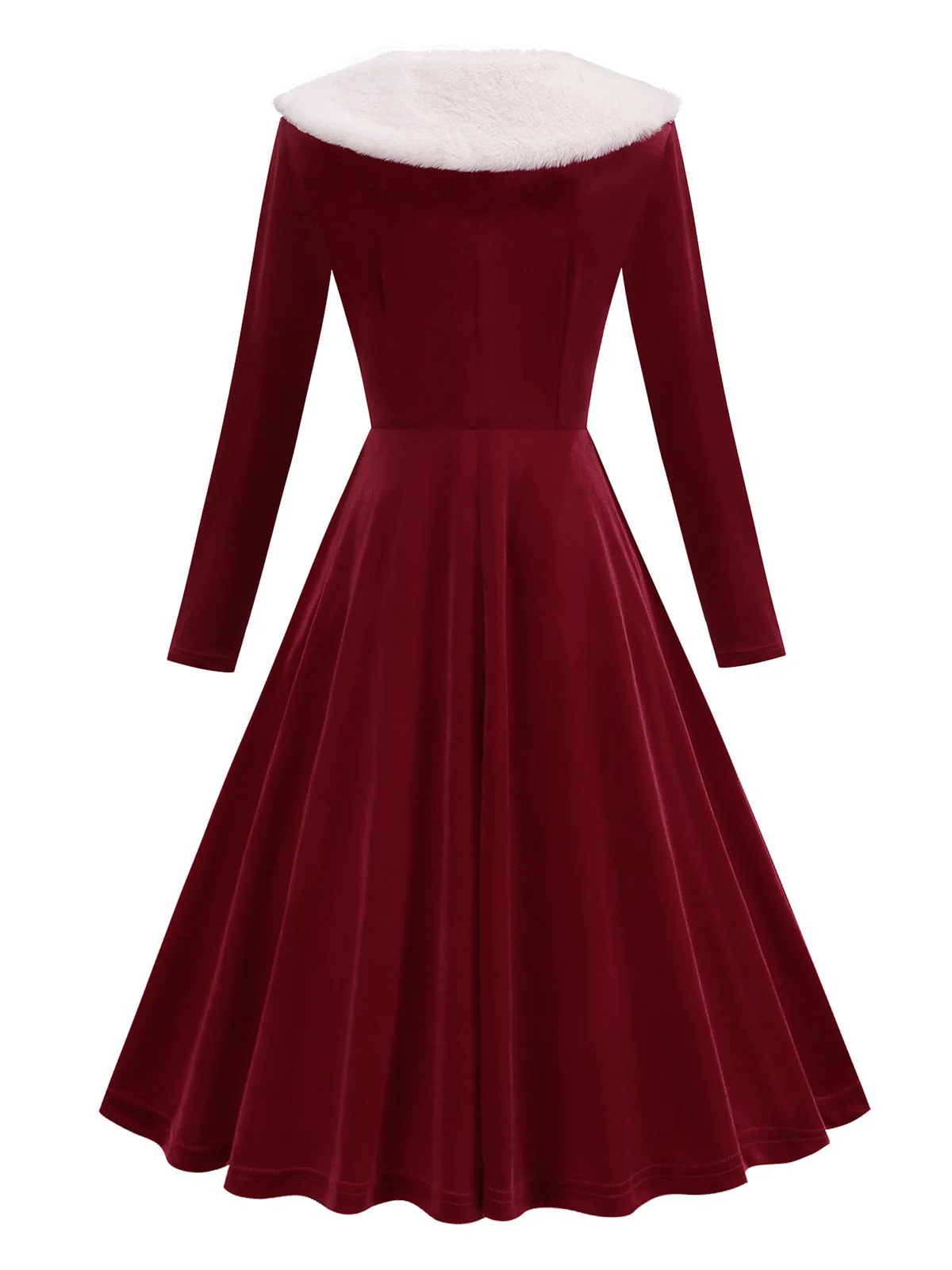 Red 1950s Christmas Velvet Santa Fur Collar Pearl Dress - Image 3