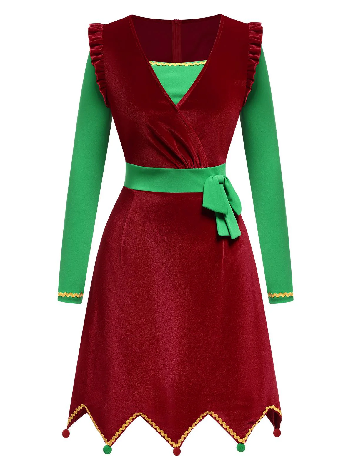 Red 1960s Christmas Wave Hem Contrast Dress - Image 2