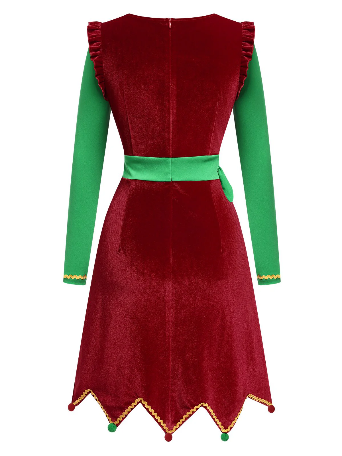 Red 1960s Christmas Wave Hem Contrast Dress - Image 3