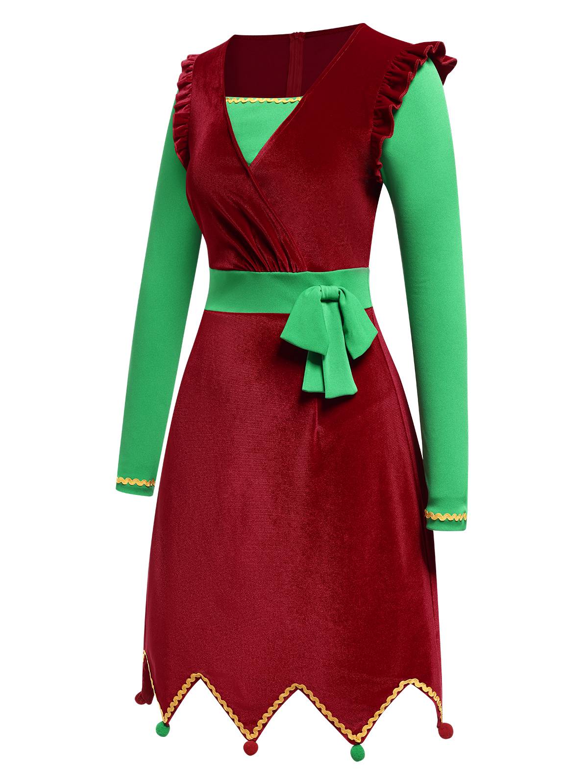 Red 1960s Christmas Wave Hem Contrast Dress - Image 4