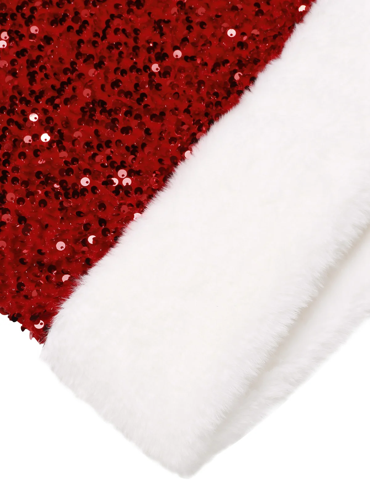 Red 1950s Cold-Shoulder Furry Sequined Dress - Image 6