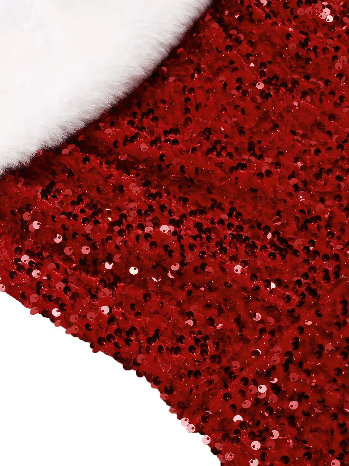 Red 1950s Cold-Shoulder Furry Sequined Dress - Image 7