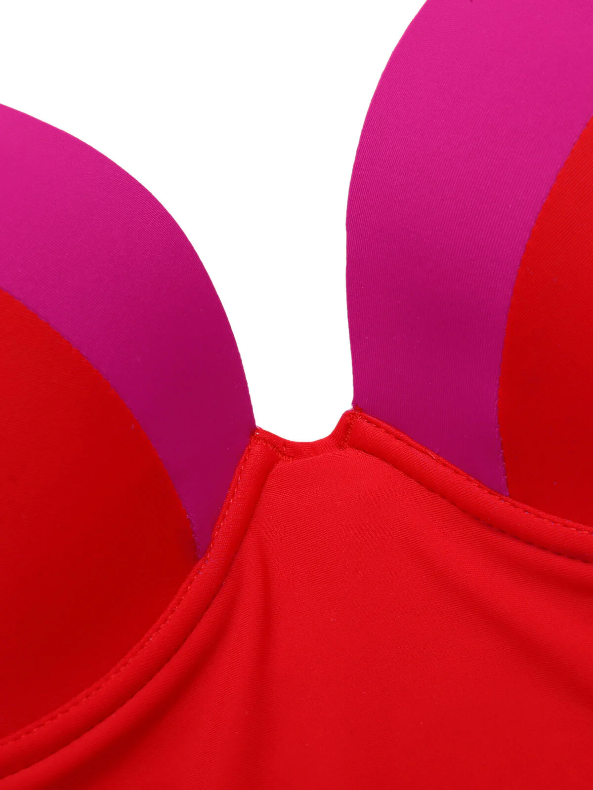 Red 1950s Colorblock Shoulder Tie-Up Swimsuit - Image 4