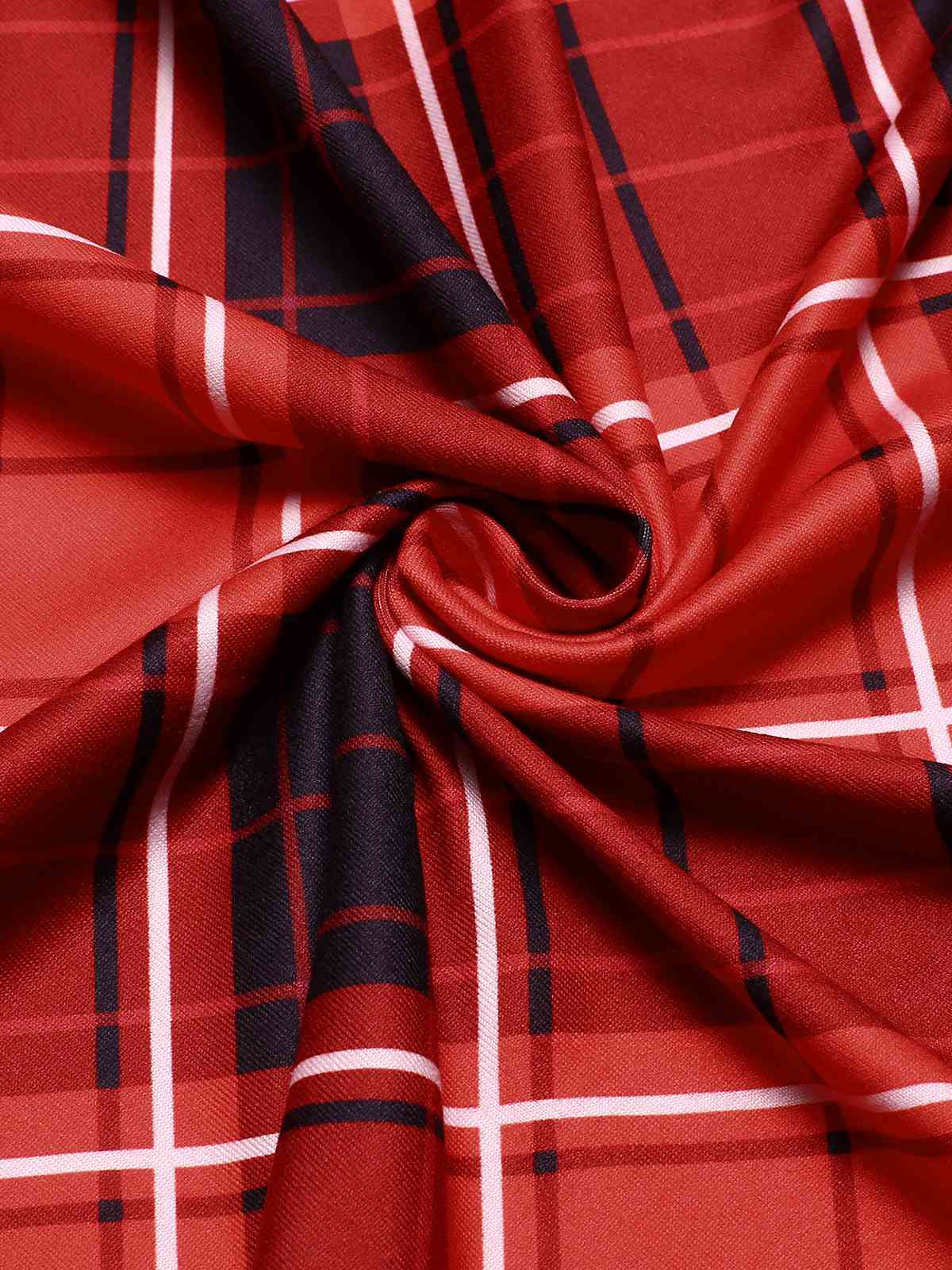 Red 1950s Crew Neck Plaid Half Sleeve Dress - Image 4
