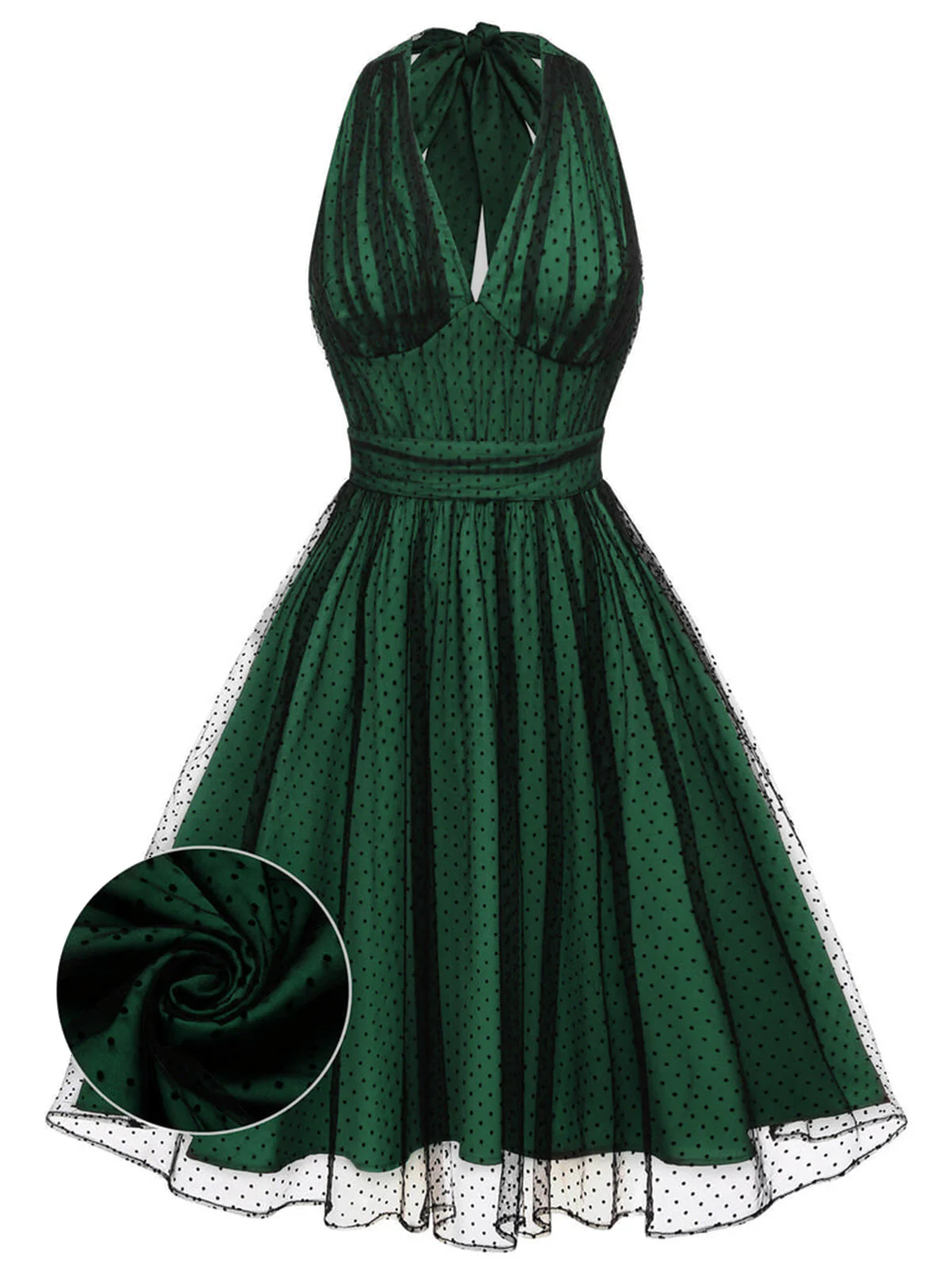 Red 1950s Dots Mesh Swing Dress - Image 10