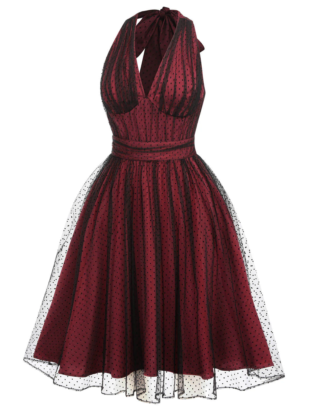 Red 1950s Dots Mesh Swing Dress - Image 4