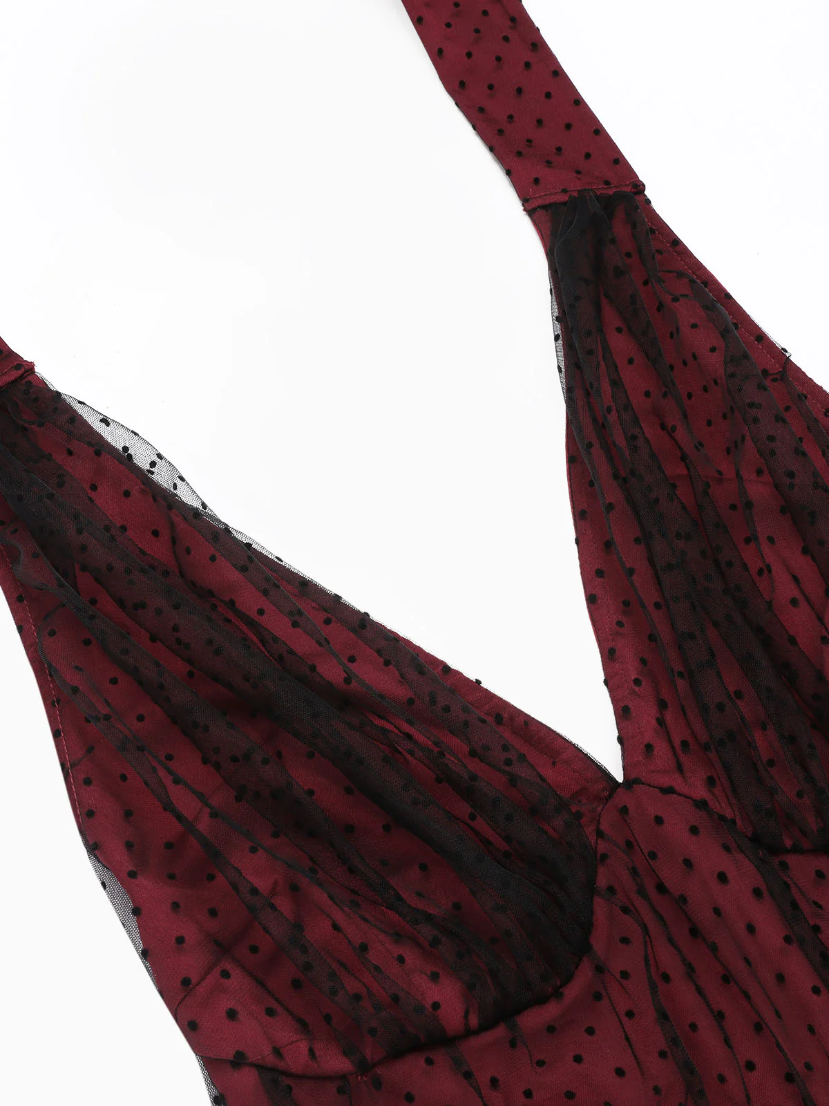 Red 1950s Dots Mesh Swing Dress - Image 6