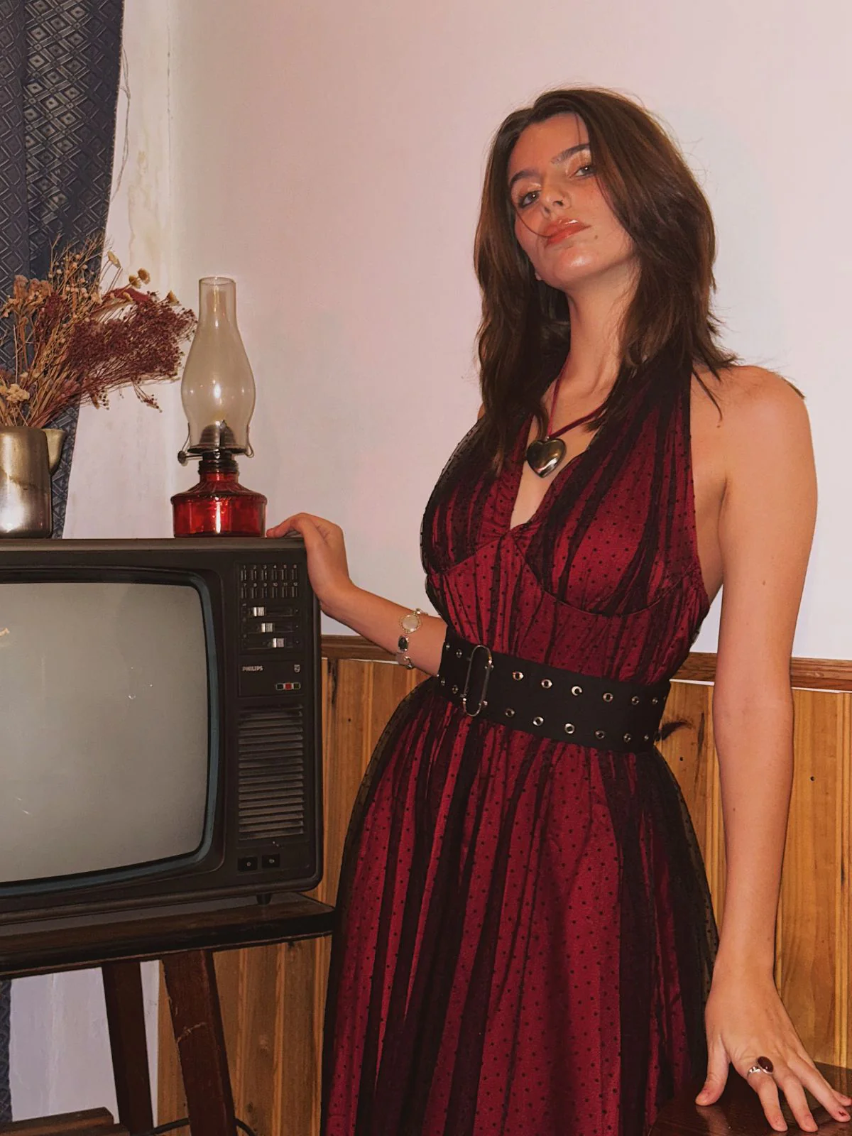 Red 1950s Dots Mesh Swing Dress - Image 4