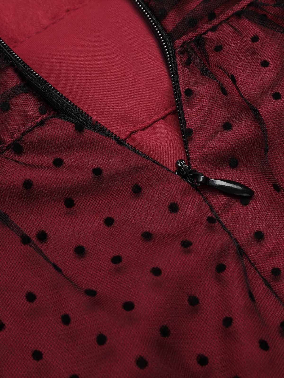 Red 1950s Dots Mesh Swing Dress - Image 7