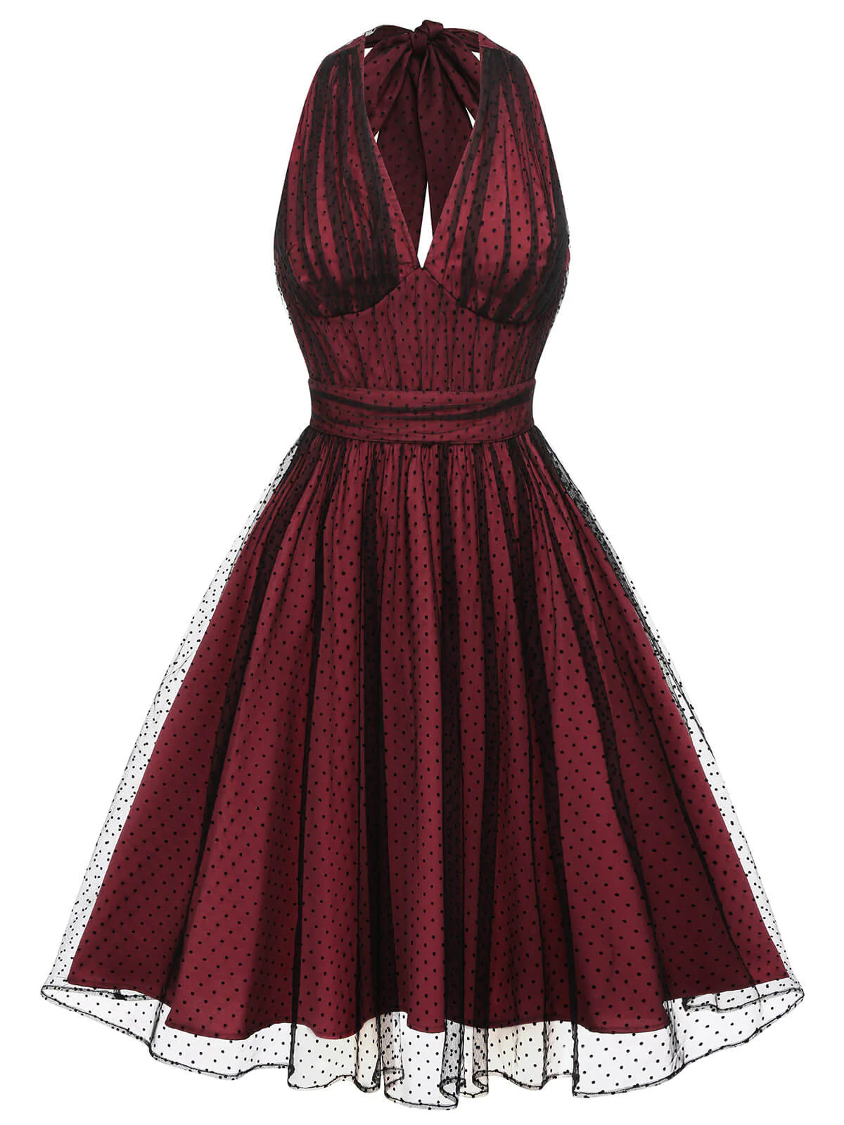 Red 1950s Dots Mesh Swing Dress - Image 5