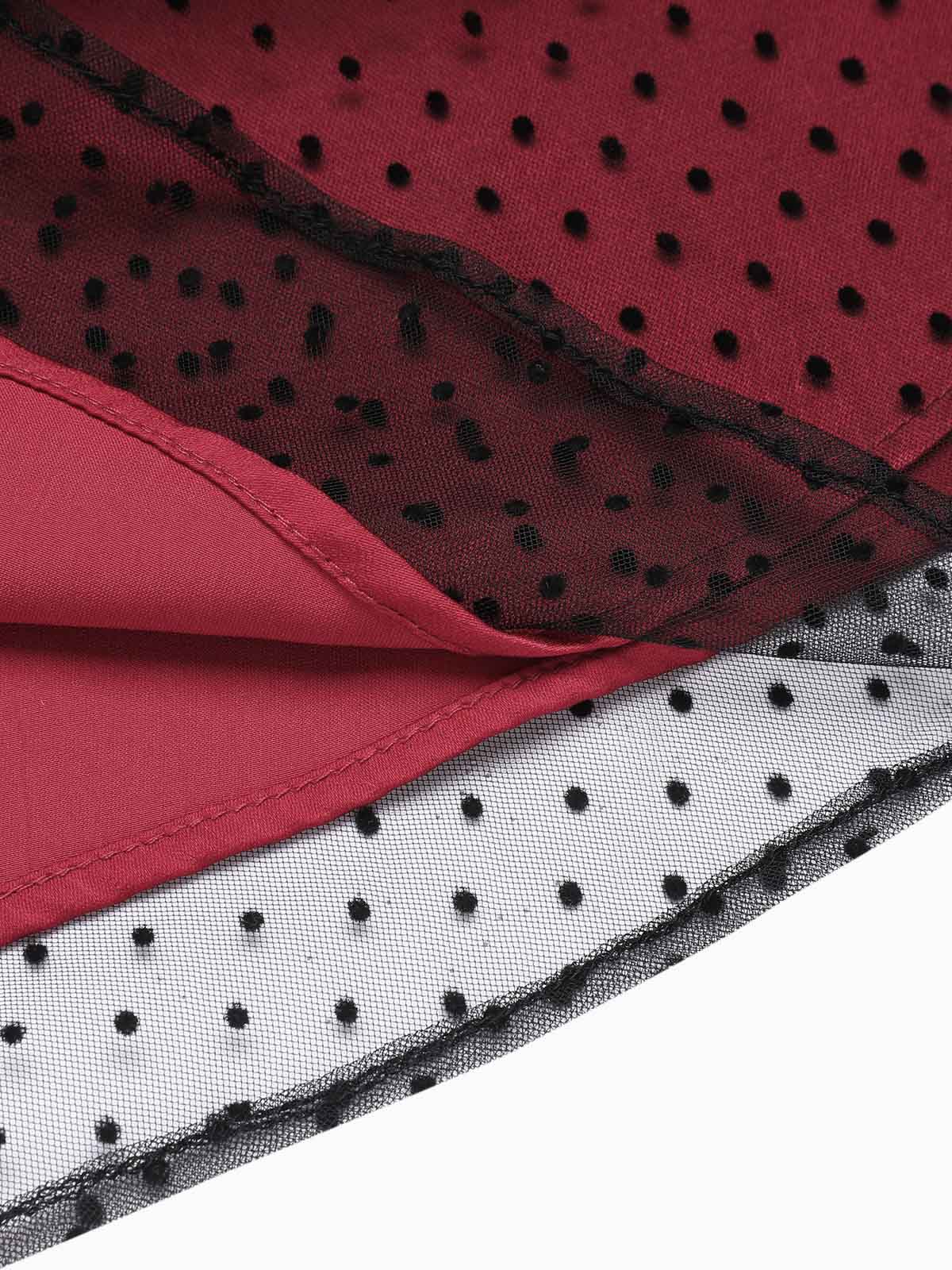 Red 1950s Dots Mesh Swing Dress - Image 8