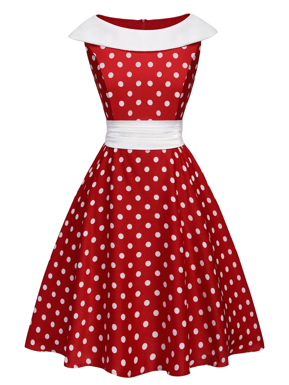 Red 1950s Dots Patchwork Swing Dress - Image 2