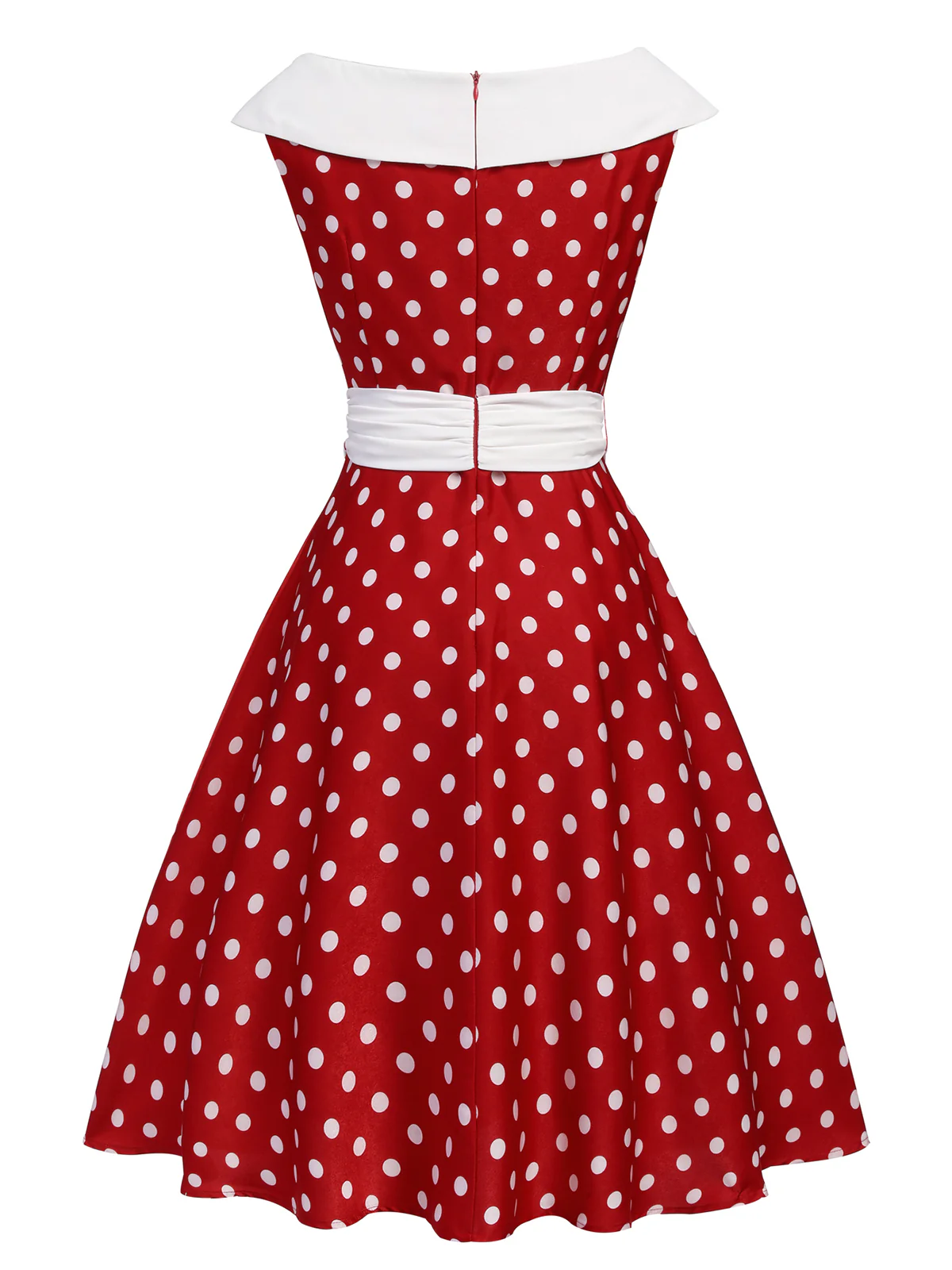 Red 1950s Dots Patchwork Swing Dress - Image 3