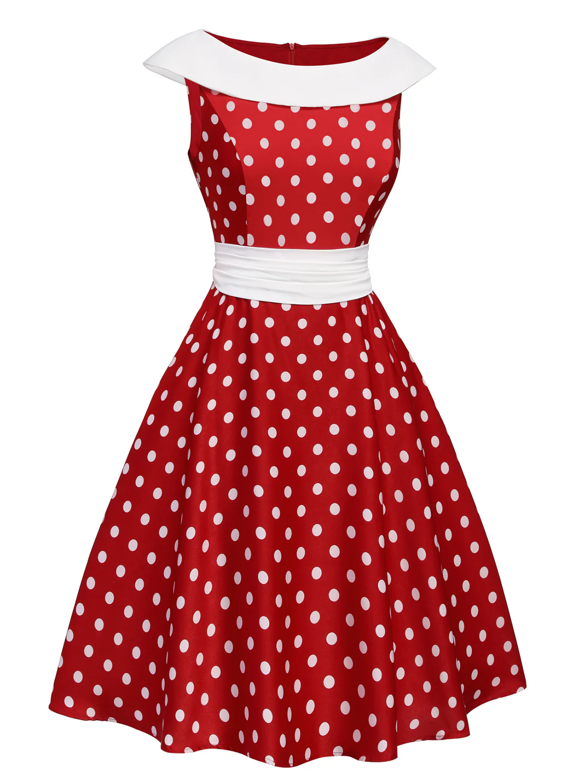 Red 1950s Dots Patchwork Swing Dress - Image 4