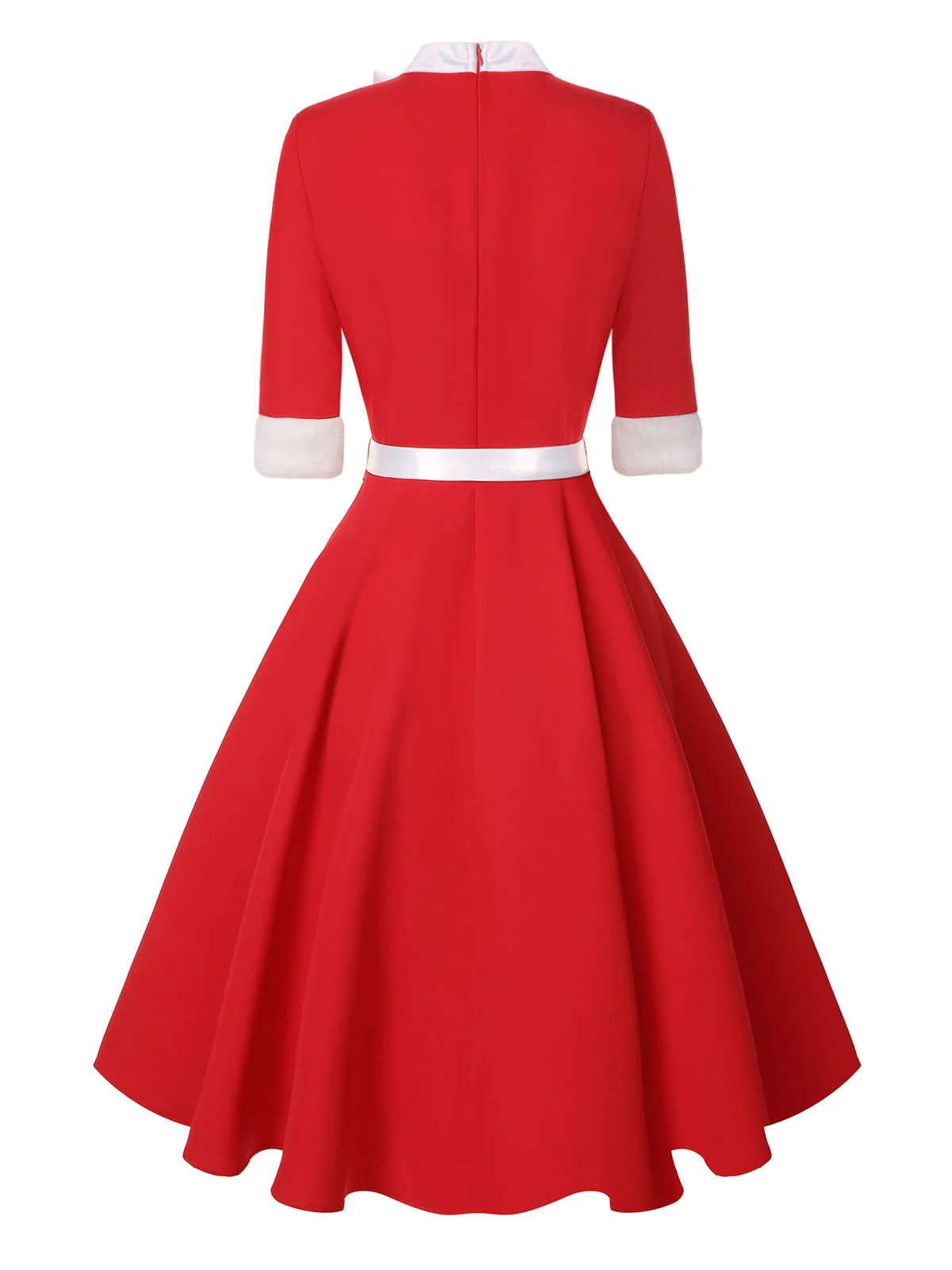 Red 1950s Elk Bow Patchwork Belt Dress - Image 5