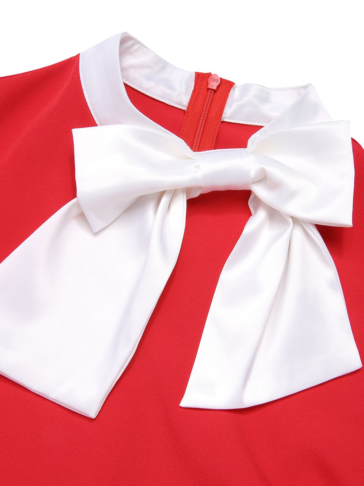 Red 1950s Elk Bow Patchwork Belt Dress - Image 8