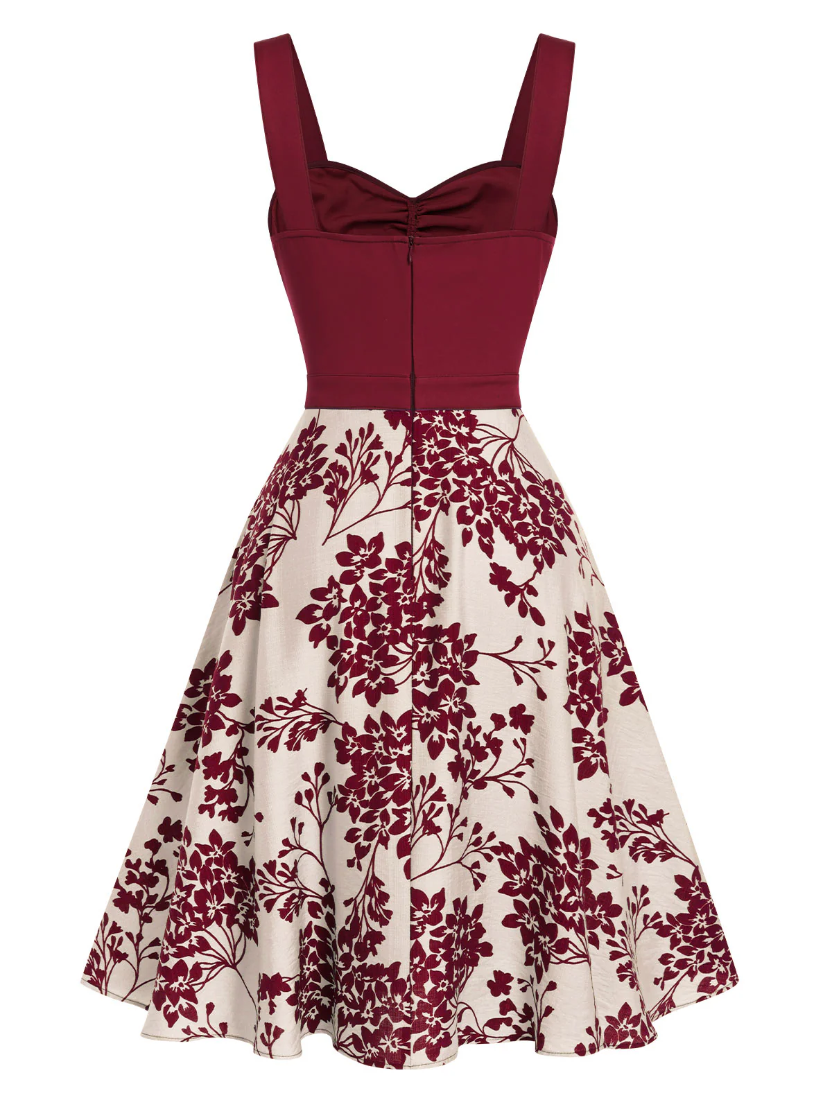 Red 1950s Floral Button Sweetheart Neck Dress - Image 2