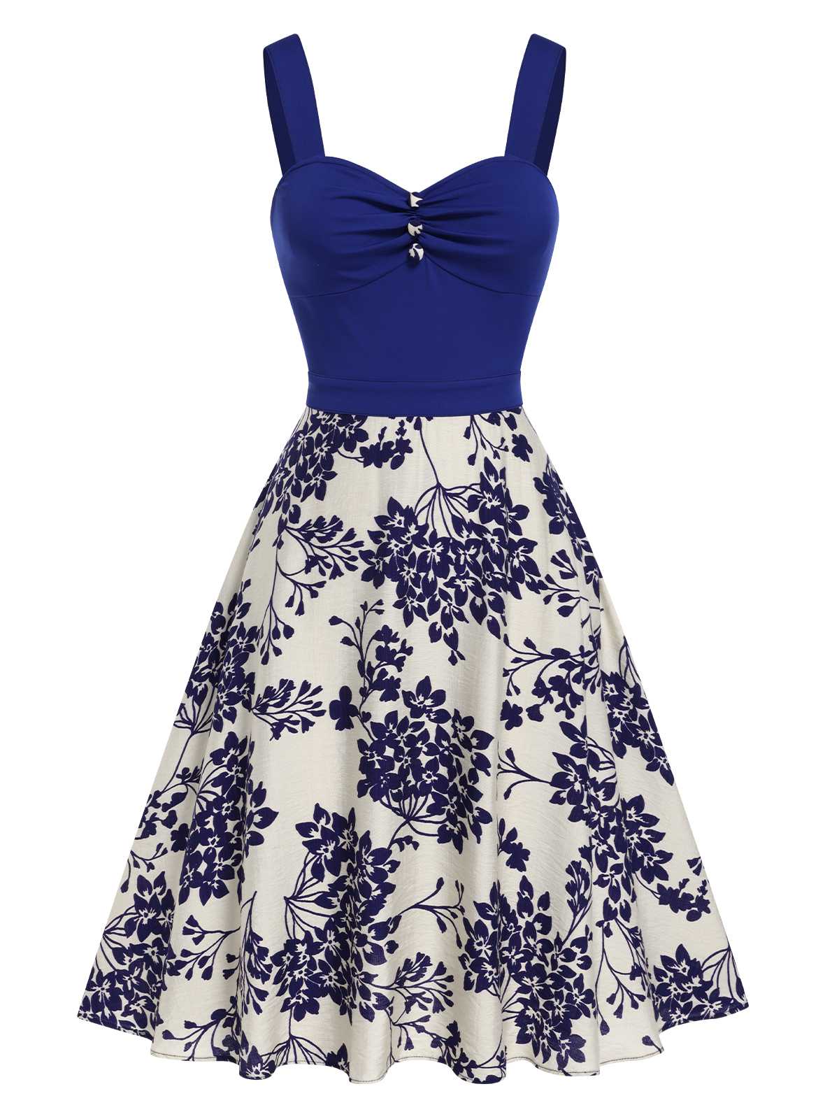Red 1950s Floral Button Sweetheart Neck Dress - Image 4