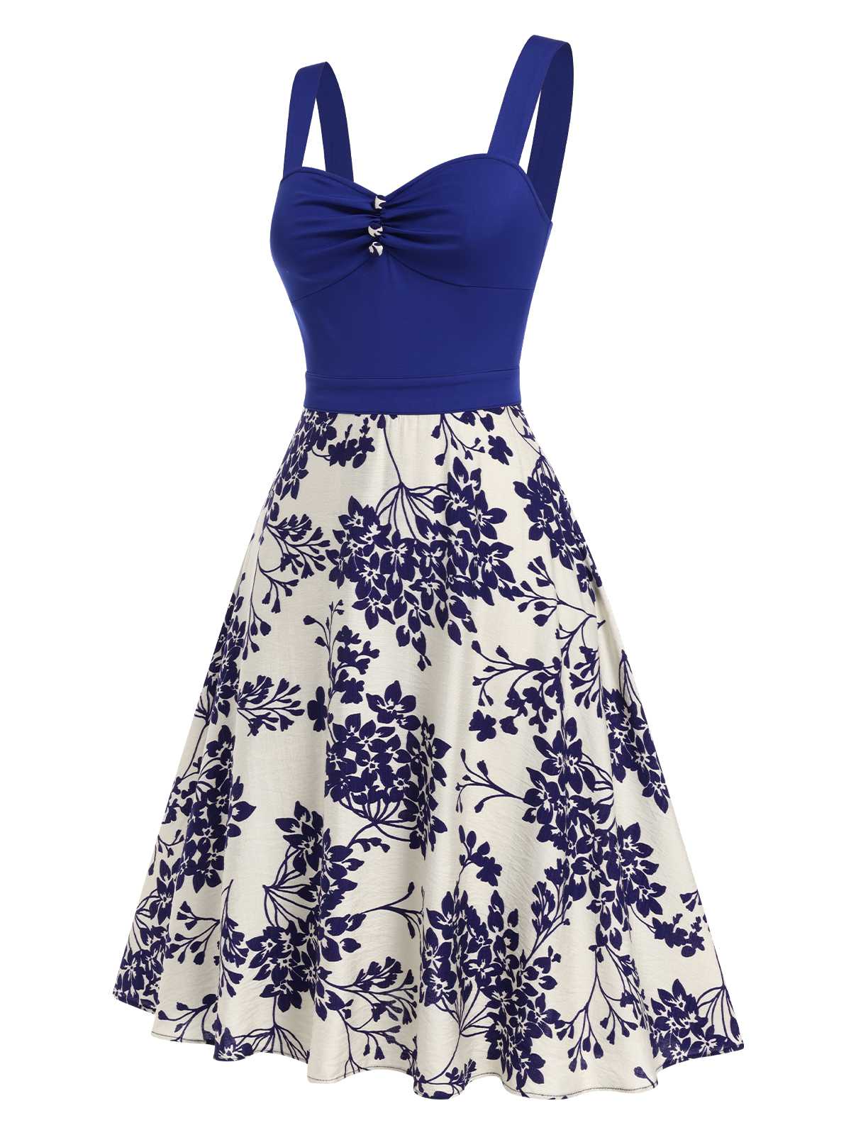 Red 1950s Floral Button Sweetheart Neck Dress - Image 5