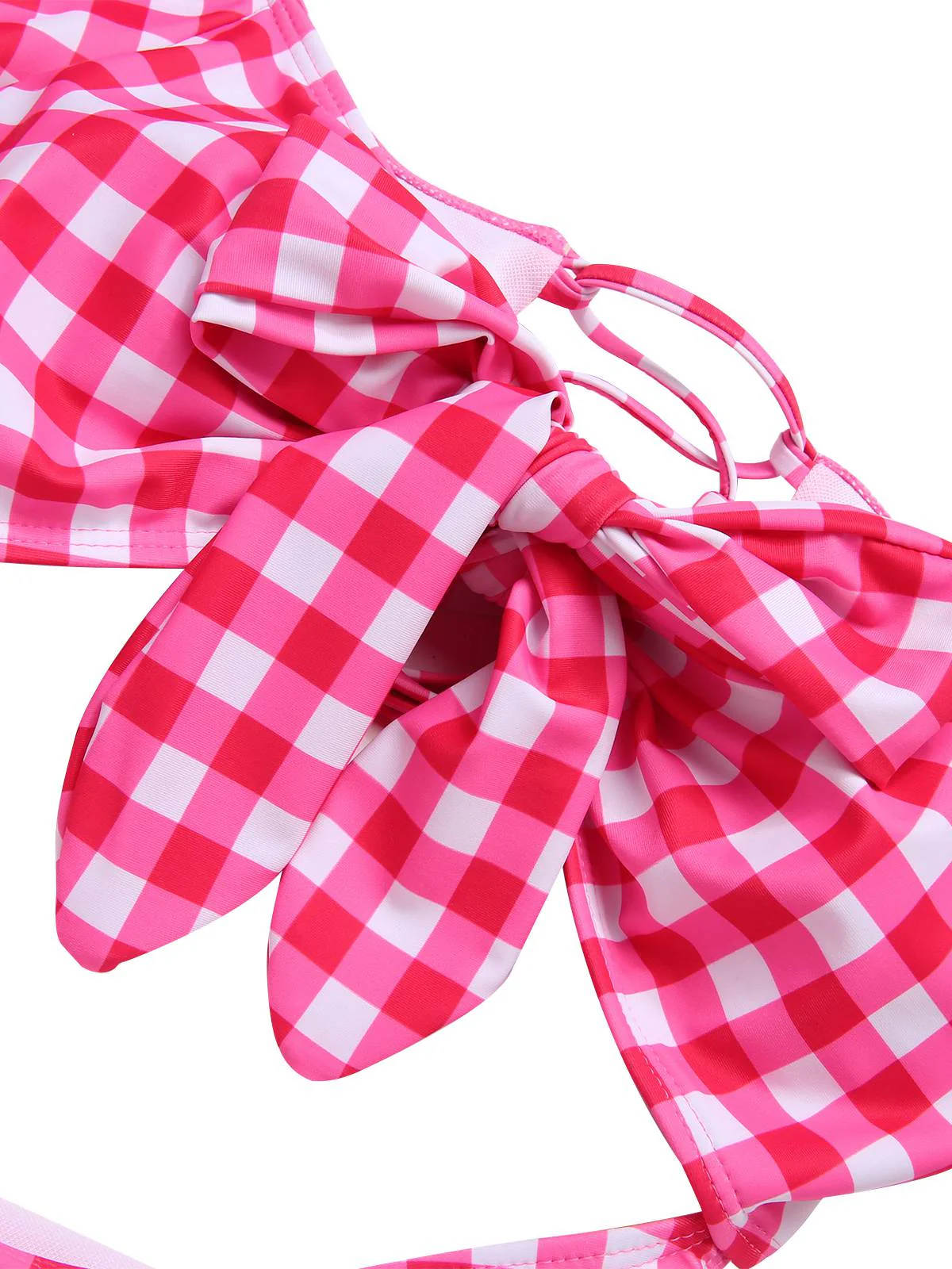 Red 1950s Gingham Plaid Hollow Puff Swimsuit - Image 3