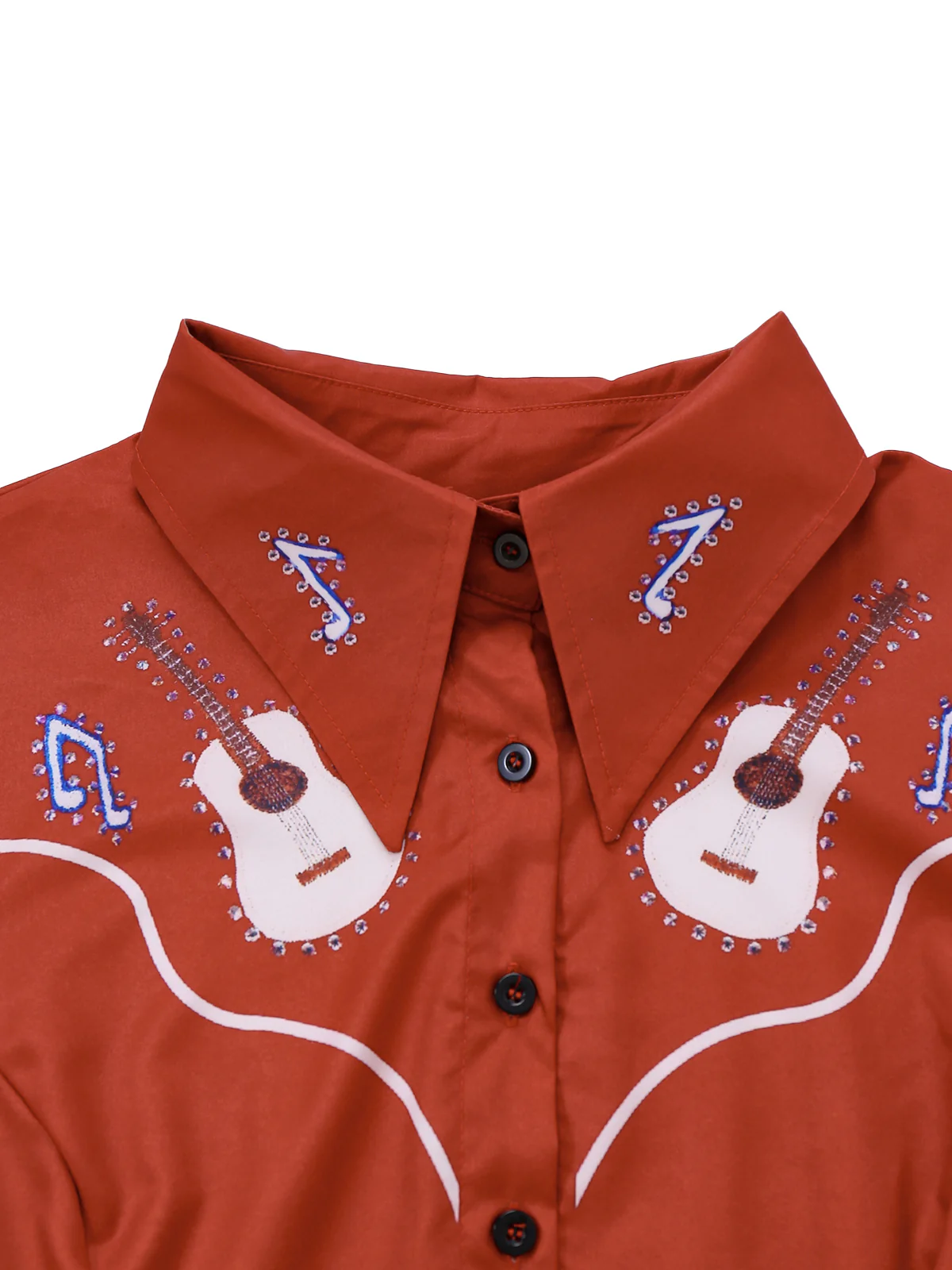 Red 1950s Guitar & Notes Lapel Dress - Image 4