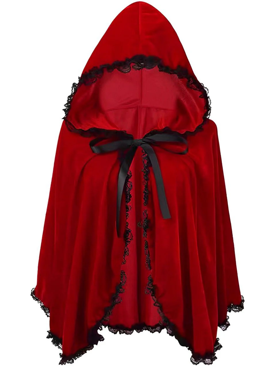 Red 1950s Halloween Lace Trim Velvet Cape - Image 2