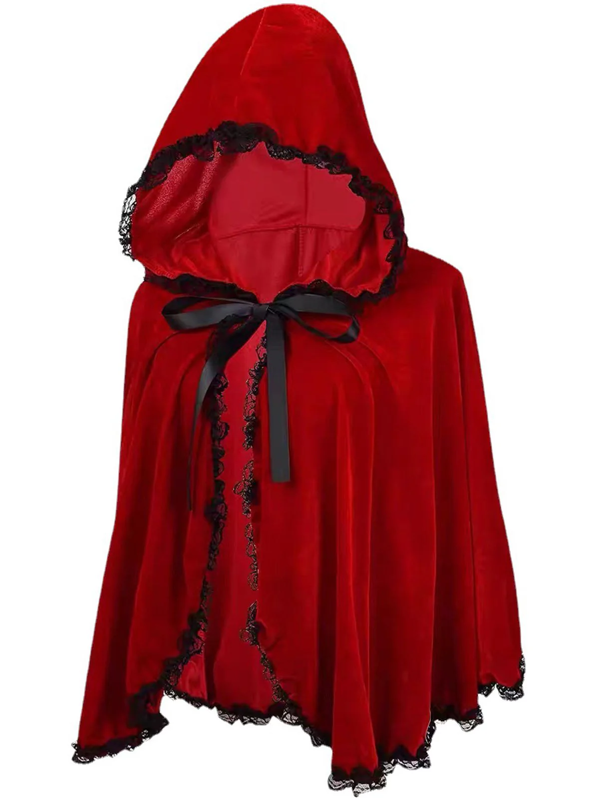 Red 1950s Halloween Lace Trim Velvet Cape - Image 2