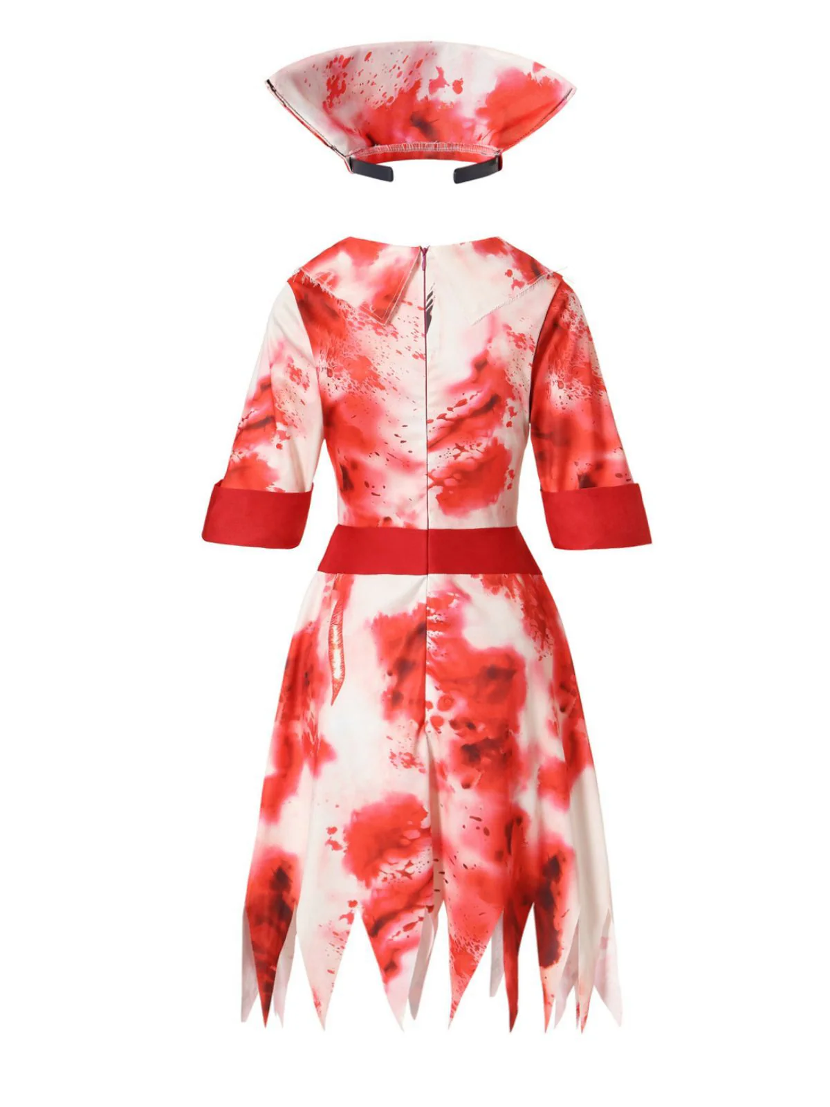 Red 1950s Halloween Zombie Nurse Blood Stains Dress - Image 3