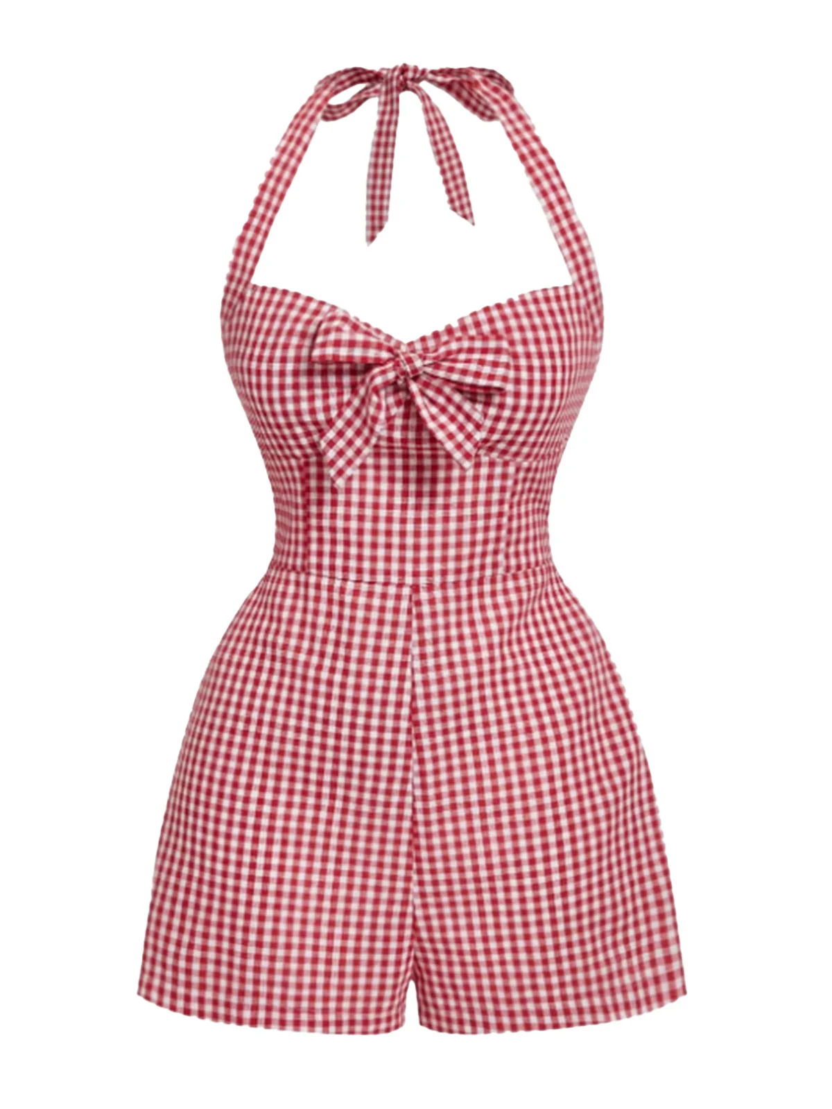1950s Halter Gingham Plaids Bow Romper - Image 3