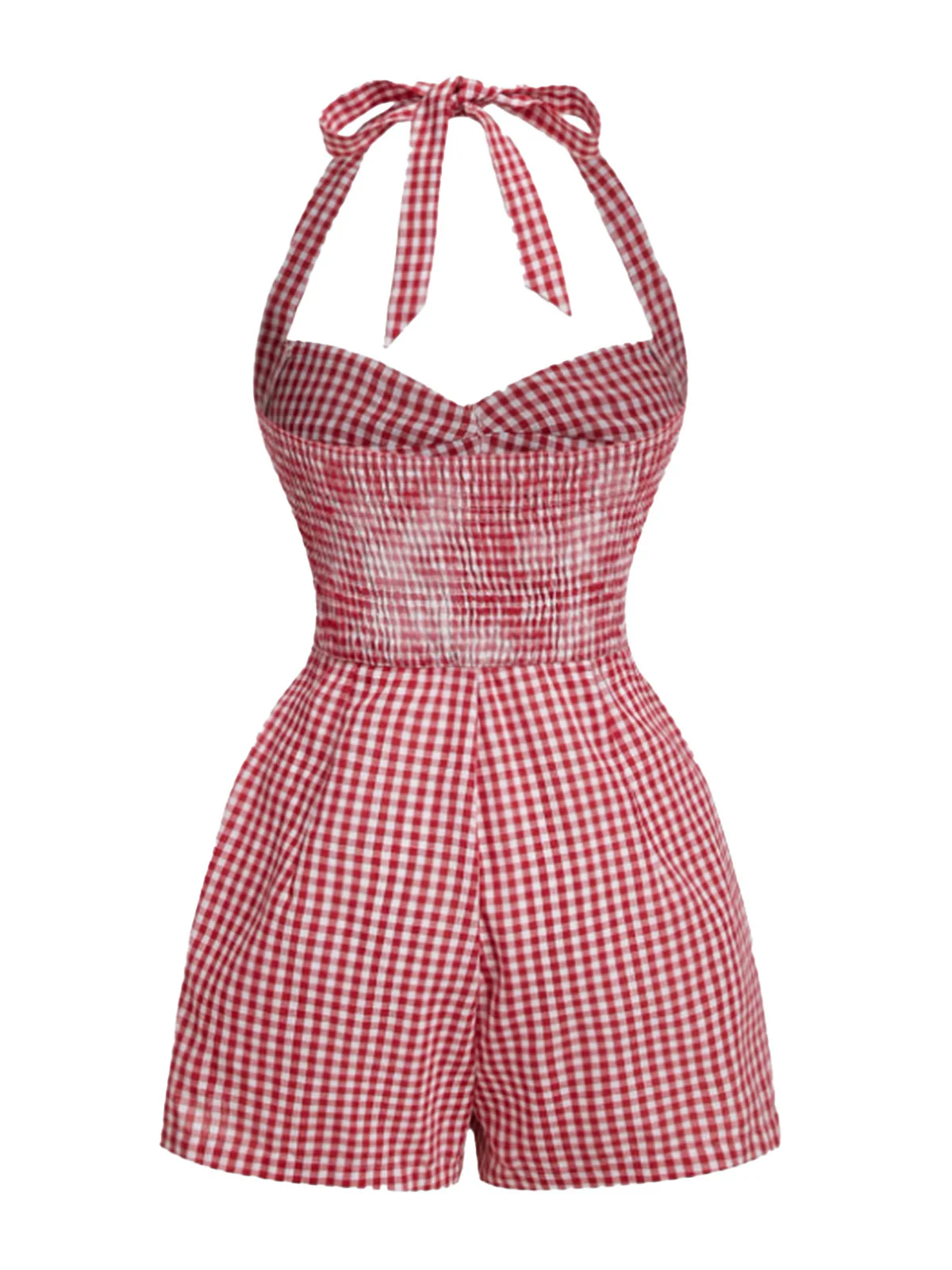 1950s Halter Gingham Plaids Bow Romper - Image 4