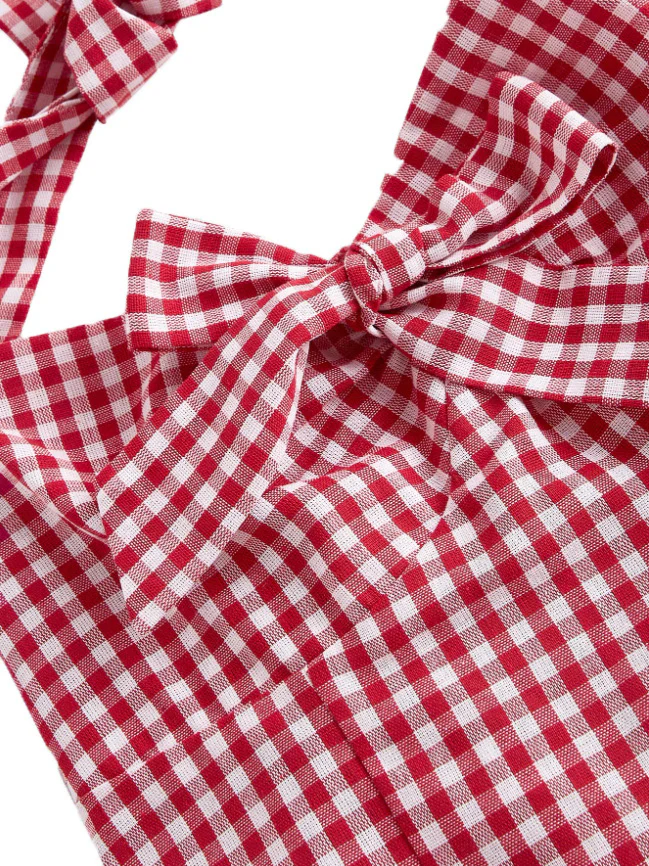 1950s Halter Gingham Plaids Bow Romper - Image 5